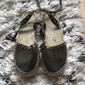 Suede green espadrilles with spike detailing